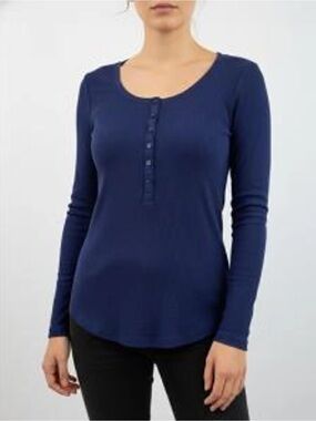 NWT Gap Body Women's Long-Sleeve Ribbed Henley Top - Blue